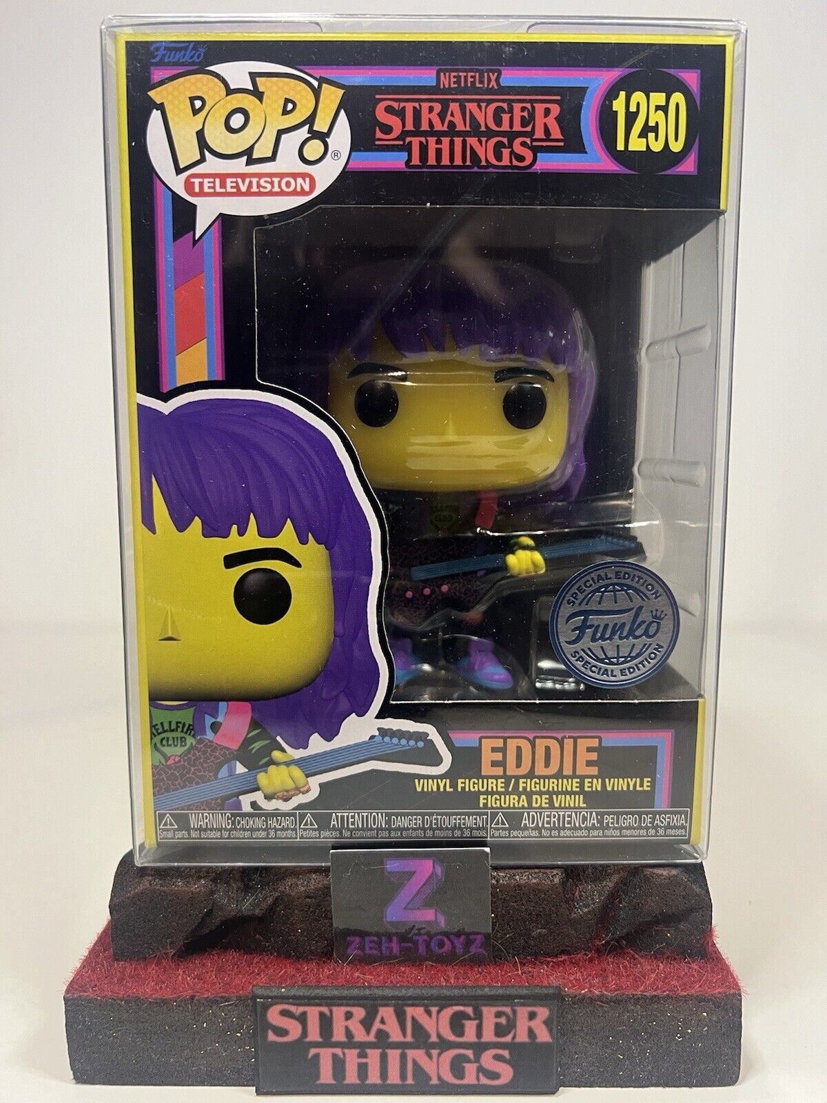 FUNKO POP! Television TV Stranger Things Eddie With Guitar #1250 Black Light